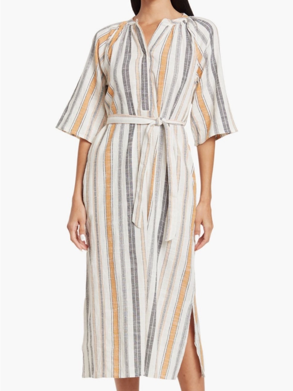 Maisie Resort Midi Dress Medium Stripe Cotton Pockets Belted Side Slit